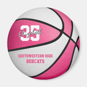 Aimant cadeau de basket-ball de fille blanche rose avec n