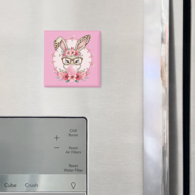 Aimant Cadeau de lapin floral mignon de Pâques léopard  (In situ (réfrigérateur))