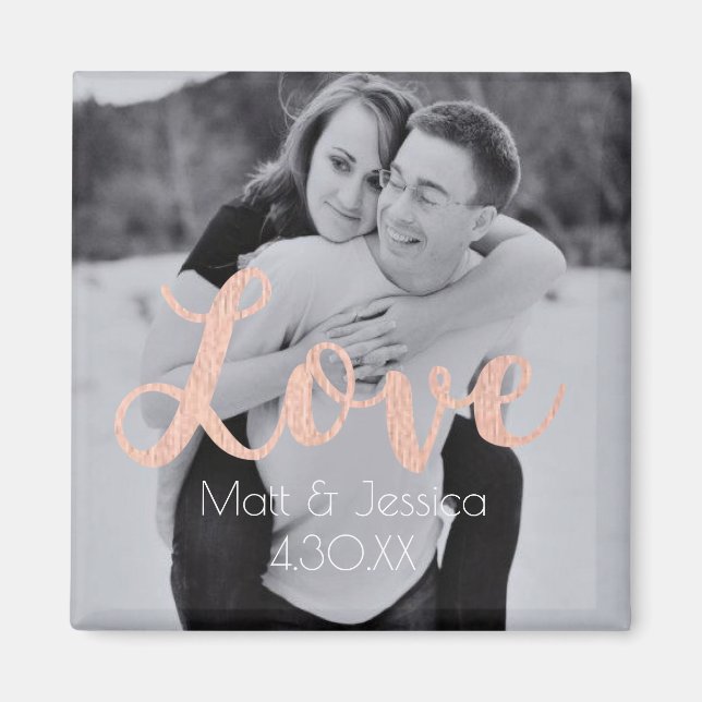 Aimant Cadeau de mariage aimanté - Photo avec Rose Gold (Devant)