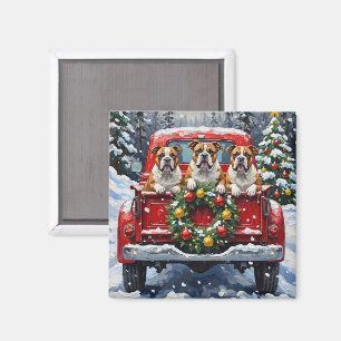 Aimant Cadeau de Noël camionnette rouge Bulldog Fêtes