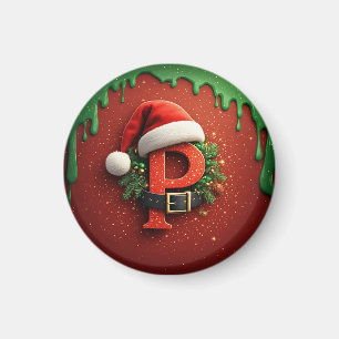 Aimant Cadeau de Noël Monogramme P avec chapeau de Père N