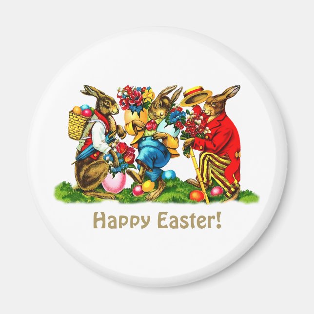 Aimant Cadeau de Pâques lapins vintages (Devant)