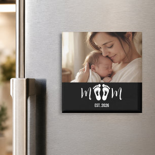 Aimant Cadeau photo empreintes de bébé de maman établies