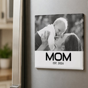 Aimant Cadeau Photo Noir Blanc Maman Établie