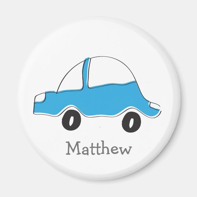 Aimant Cadeaux de bébé personnalisés bleu doodé voiture (Devant)