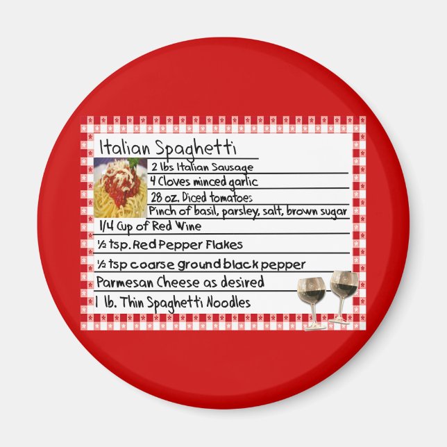 Aimant Cadeaux de carte de recettes italiennes "Spaghetti (Devant)