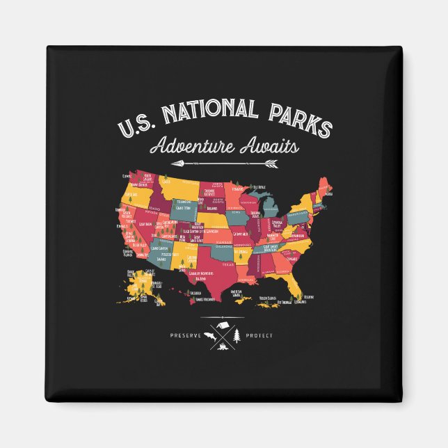 Aimant Cadeaux de carte des 62 parcs nationaux Parc améri (Devant)