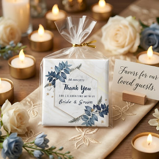Aimant Cadeaux de mariage Merci cadre floral bleu blanc