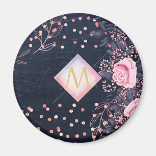 Aimant Cadeaux Rose Gold Monogramme Marin Floral Féminin 