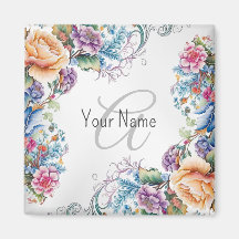 Cadre floral coloré avec monogramme élégant modern