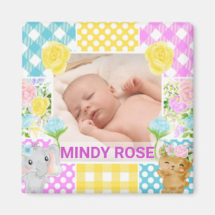 Aimant Cadre photo floral et à carreaux nouveau-né bébé