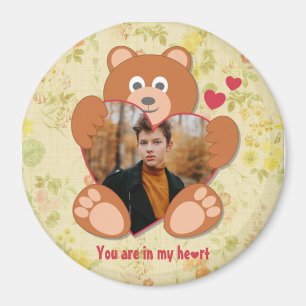 Aimant Cadre photo moderne mignon jaune Teddy Ours Coeur