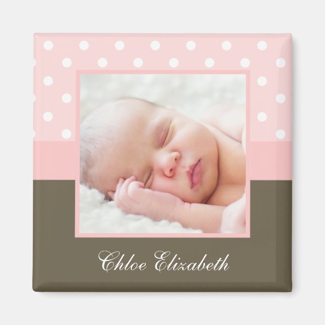 Aimant Cadre photo Pois rose pour bébé (Devant)