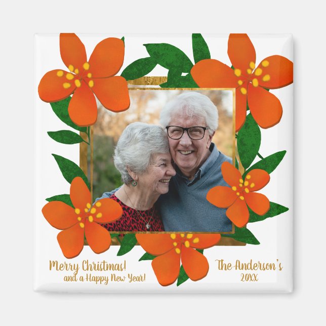 Aimant Cadres floraux de photo rouge orange moderne (Devant)