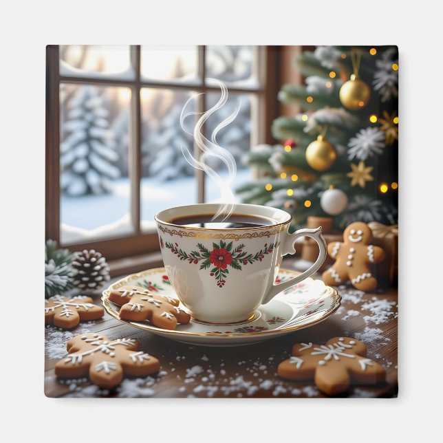 Aimant Café chaud et pain d'épices Cookies Noël (Devant)