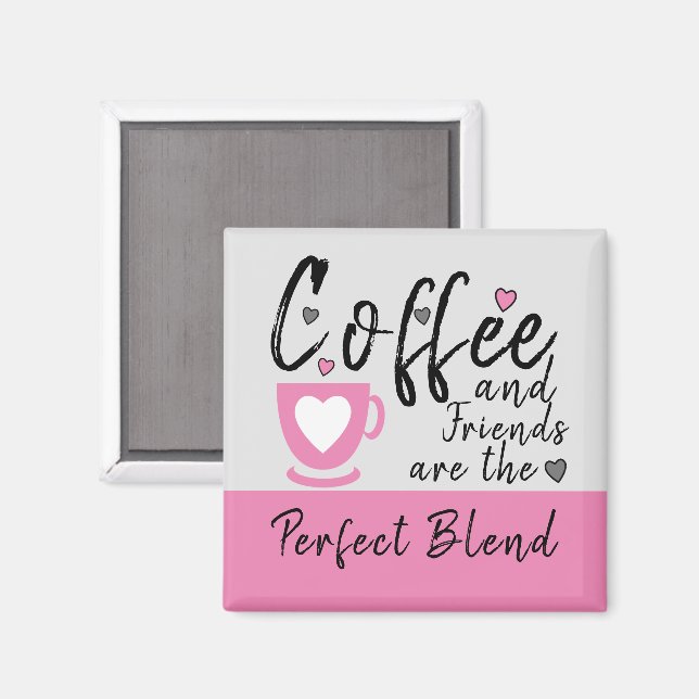 Aimant Café et amis aiment le coeur rose (Recto/Verso)