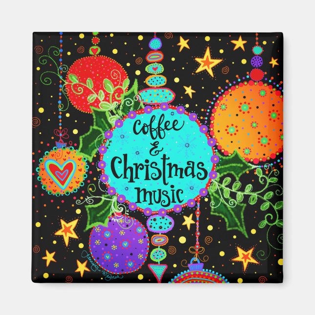 Aimant Café et musique de Noël Ornements festifs (Devant)