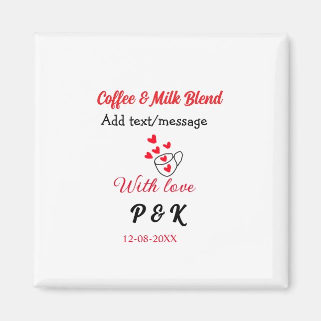 Aimant Café & mélange de lait couple de café coeur rouge  (Devant)