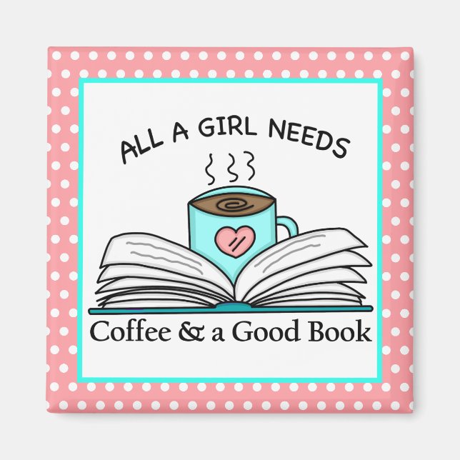 Aimant Café personnalisé et bon livre (Devant)
