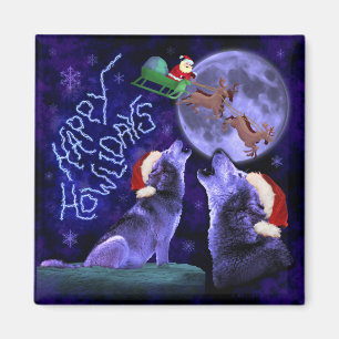 Aimant Calembour heureux de loup de Howlidays de Noël