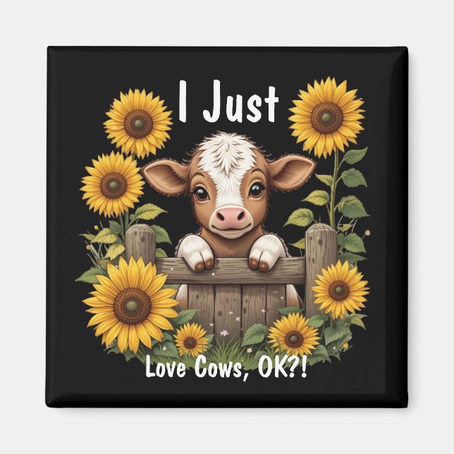 Aimant Calf au-dessus de la clôture entourée de tournesol (Devant)