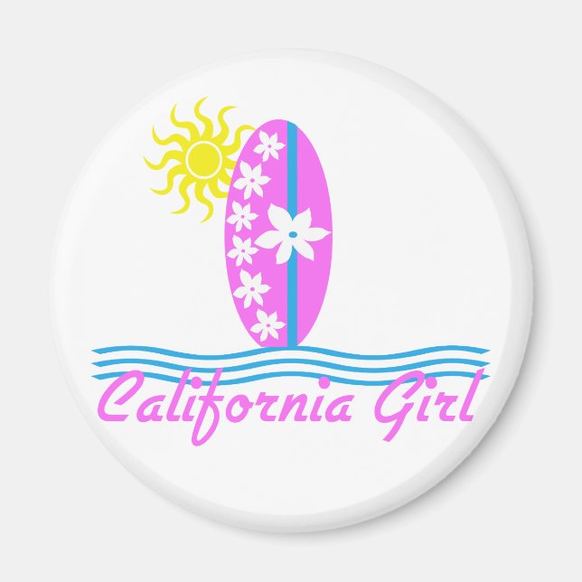 Aimant California Girl Pink Surfboard W/Sun (Devant)