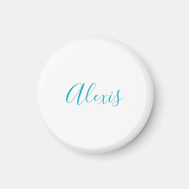 Aimant Calligraphie de nom Script Plain Simple Blanc Bleu (Devant)