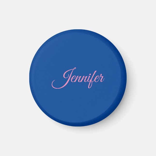 Aimant Calligraphie Élégant Rose Bleu Nom Personnalisé (Devant)
