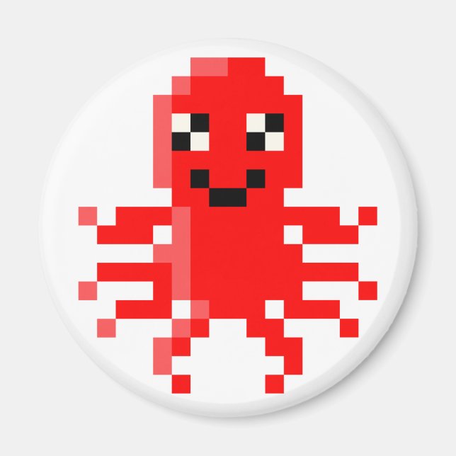 Aimant Calmar à Pixel Rouge (Devant)