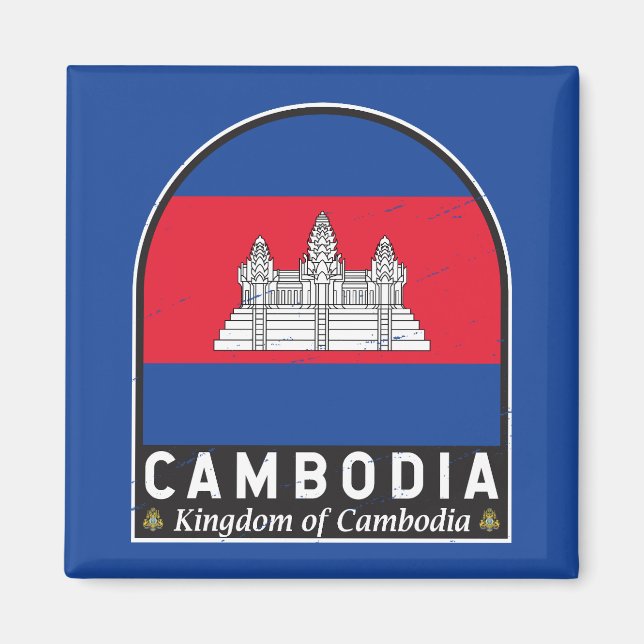Aimant Cambodge - Emblème Distorsion Vintage (Devant)