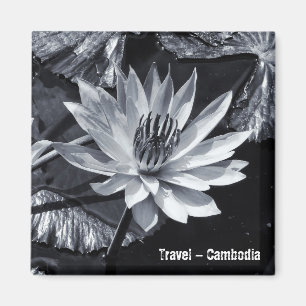 Aimant Cambodge - Lotus Flower BW (Frigo Magnet)