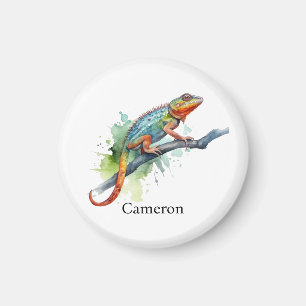 Aimant caméléon sur une aquarelle de branche, personnalis