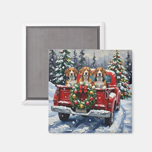 Aimant Camion rouge de Noël Beagle Fêtes