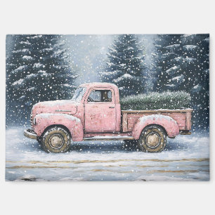 Aimant Camionnette rose vintage transportant un sapin de
