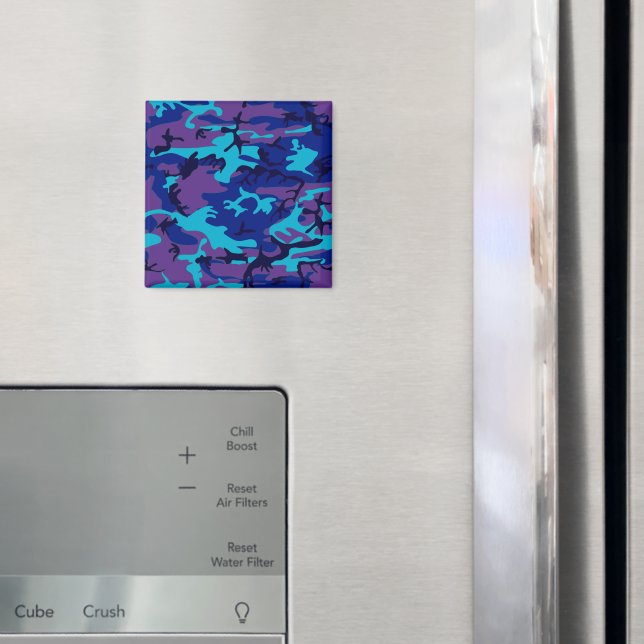 Aimant Camouflage bleu foncé et Motif violet (In situ (réfrigérateur))