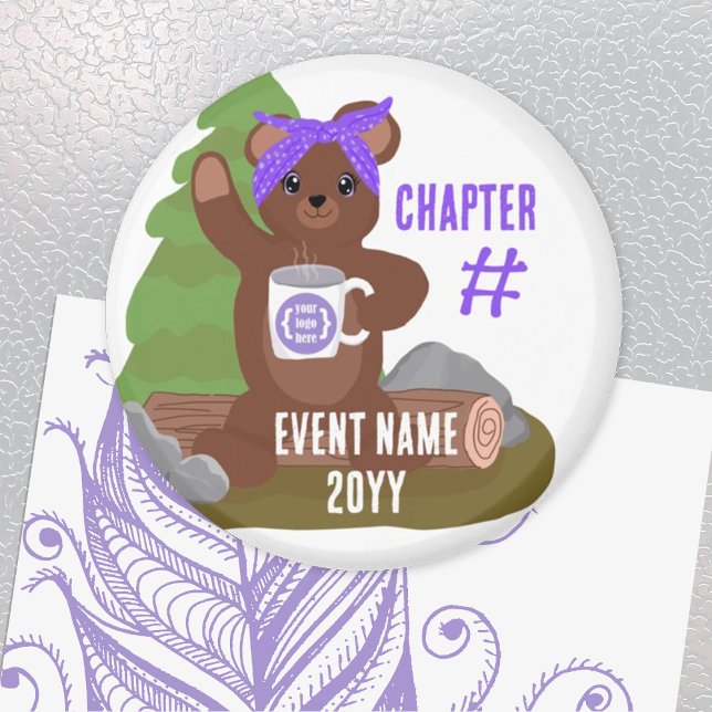 Aimant Camping Bear, Purple Bandana Girls Youth Club (purple logo magnet girls youth club party favor gift purple teddy bear cabin camping camp scout)