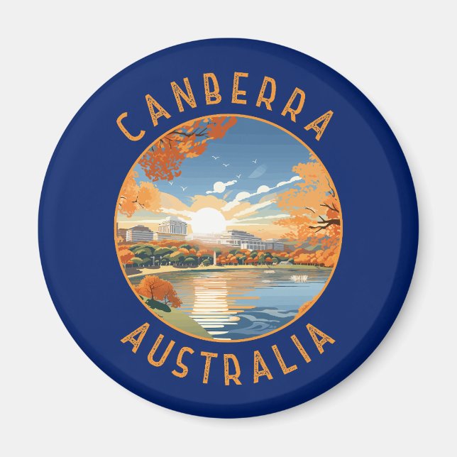 Aimant Canberra Australie Cercle en détresse rétro (Devant)