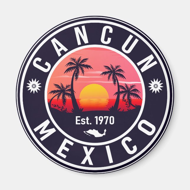 Aimant Cancun Palm Tree Retro 80s Playa mexicaine (Devant)