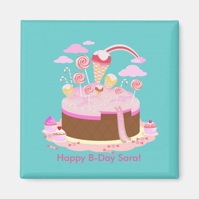 Aimant Candy and chocolate cake for birthday party (Devant)