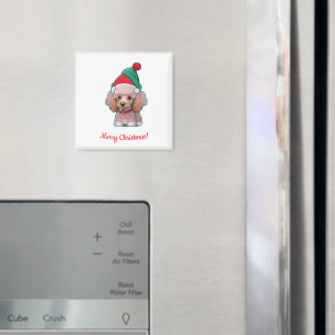 Aimant Caniche mignon avec chapeau de Noël