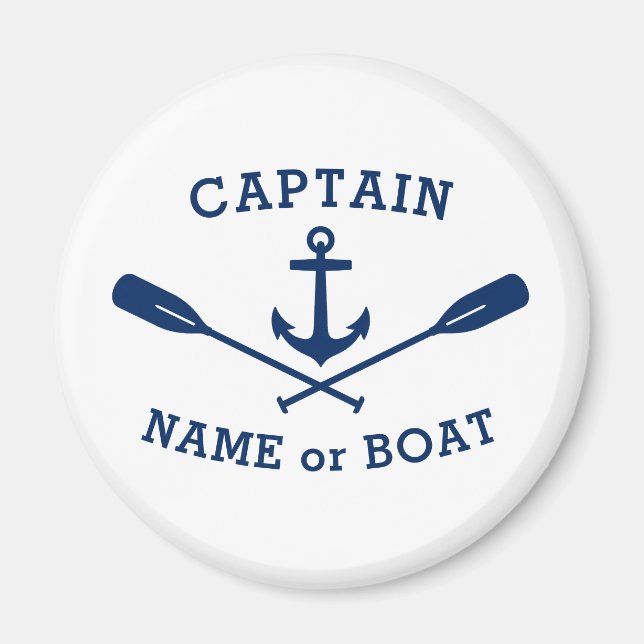 Aimant Capitaine avec nom de bateau Ancre Oars Marine Ble (Devant)