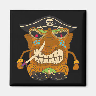 Aimant Capitaine pirate, Statue Tiki, Noir drôle