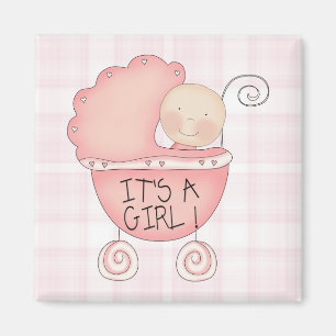Aimant Capricieux C'est une fille ! Poussette bébé rose