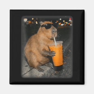 Aimant Capybara buvant du café glacé mème animal drôle