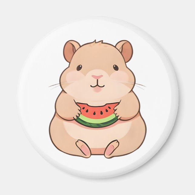 Aimant Capybara Chibi Mignon Mangeant une Tranche de Past (Devant)