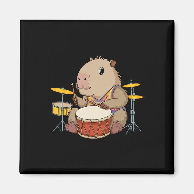 Aimant Capybara Drummer Jouer des tambours Rongeurs Funny (Devant)