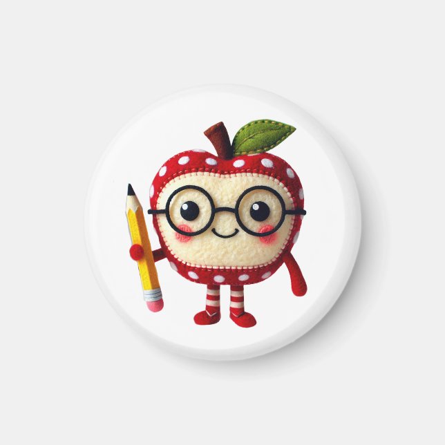 Aimant Caractère de pomme rouge mignon avec un crayon Nom (Devant)