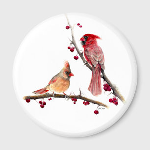 Aimant Cardinal Couple Berry Branches