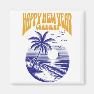 Aimant Caribbean New Year 2026 – Tropical Palm Sunset Ret