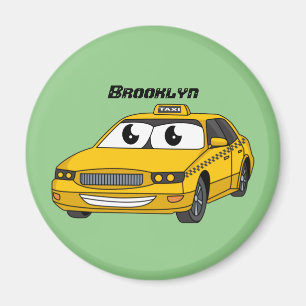 Aimant Caricature amusante de taxi jaune mignon